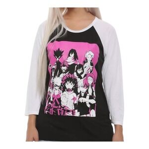 My Hero Academia Anime Graphic T-Shirt Black White‎ Pink Manga Women Size Large